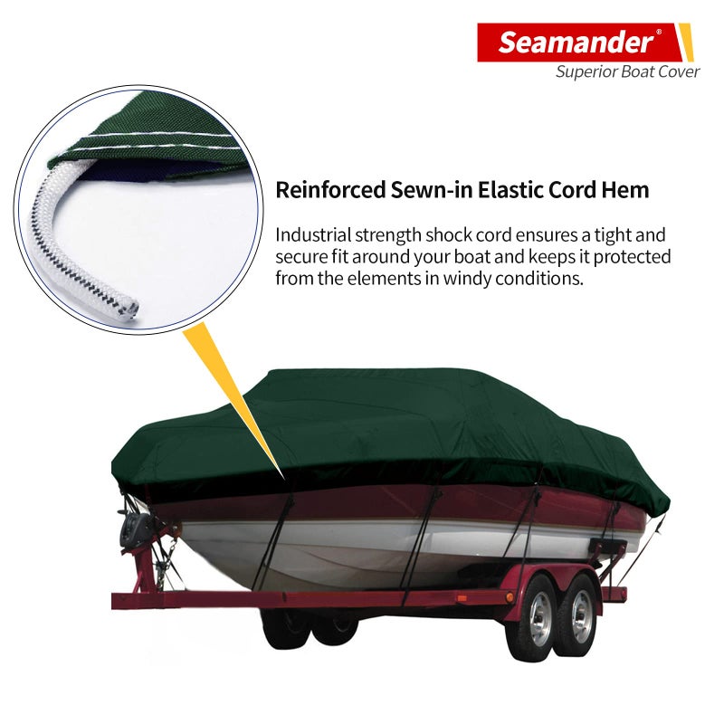 Seamander Waterproof Boat Cover, Solution-Dyed Yarn Marine Grade Cover Fits 14' to 16' ft Bass, V-Hull, Tri-Hull, Fish & Ski, Runabout Bowrider Boats - Heavy Duty Canvas Forest Green 90"" Width - Image 4